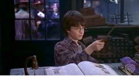 harry tests a wand in olivander's