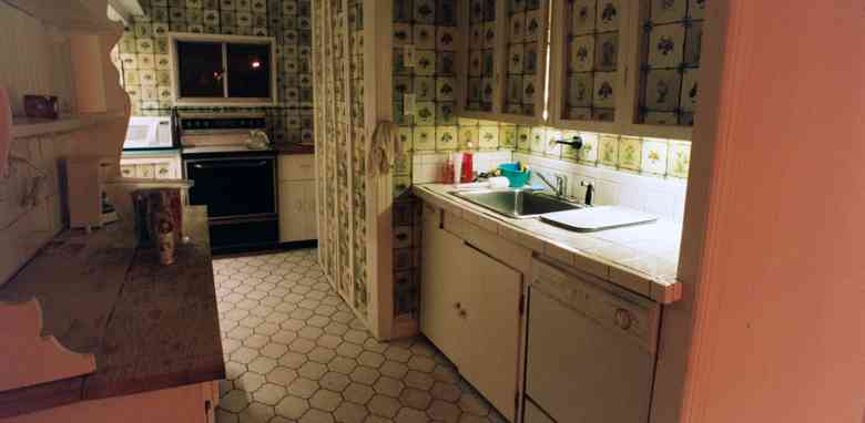 The kitchen at night.